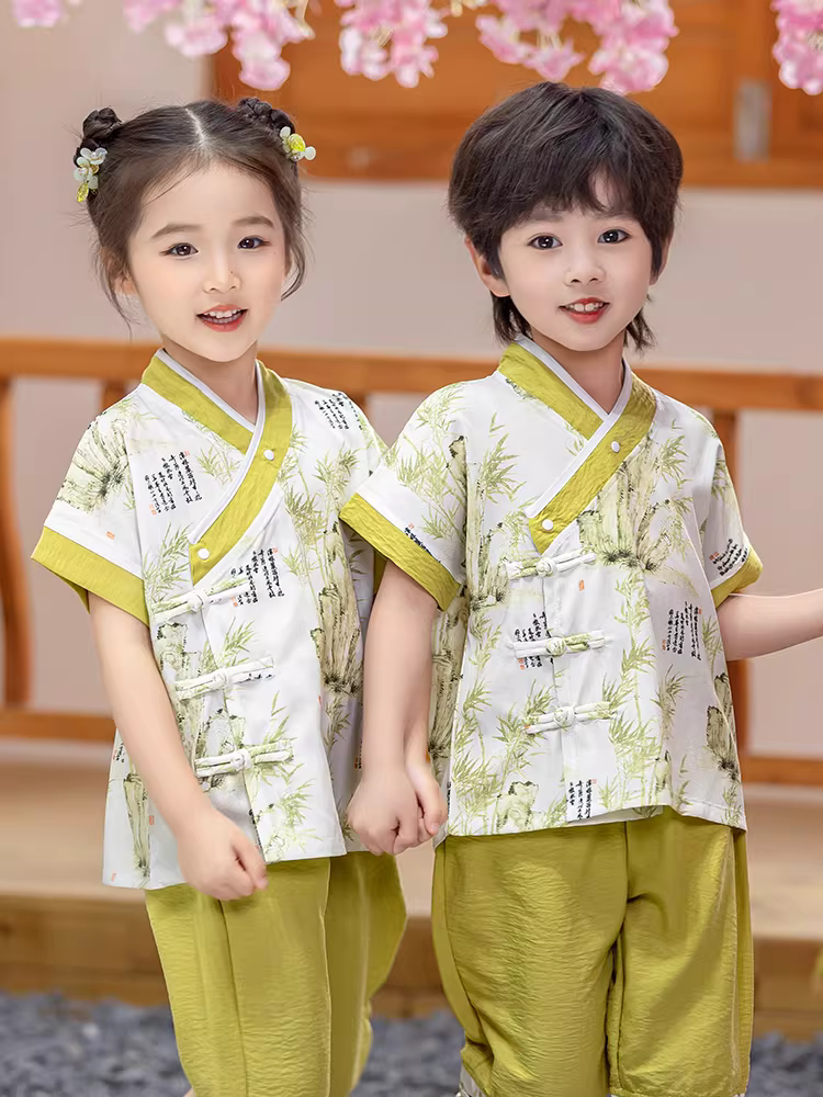 Trang phục truyền thống của trẻ em Trung Quốc, trang phục mùa hè kiểu Trung Quốc cao cấp dành cho bé trai, trang phục theo phong cách cổ xưa, trang phục biểu diễn truyền thống của trẻ em gái