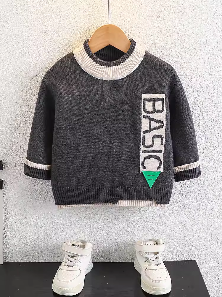 Áo len bé trai mùa đông 2025, áo ấm dày cổ tròn thu đông mới cho bé, áo len thời trang trẻ trung