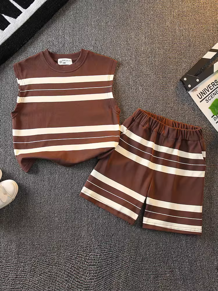 Bộ trang phục mùa hè cho bé trai 25 bộ hai mảnh không tay thoáng khí, rộng rãi, thời trang, hợp thời trang dành cho trẻ nhỏ