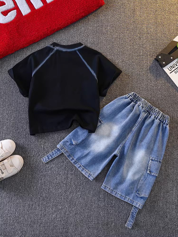 Bộ trang phục mùa hè cho bé trai, bộ vest phong cách Hàn Quốc thời thượng, bộ hai mảnh mỏng nhẹ và lịch lãm dành cho trẻ em mùa hè 2025.