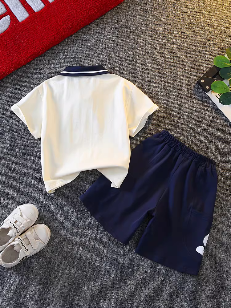 Bộ trang phục mùa hè cho bé trai 2025, áo polo in hình thời trang trẻ em mới mẻ, mát mẻ và lịch lãm, quần áo mùa hè mỏng cho bé trai