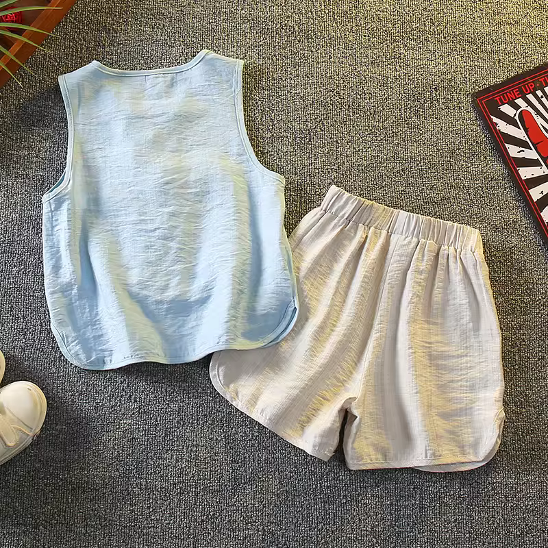 Bộ trang phục biểu diễn mùa hè kiểu Trung Quốc mỏng dành cho bé trai Hanfu, áo vest không tay, trang phục dân tộc kiểu Đường dành cho trẻ em