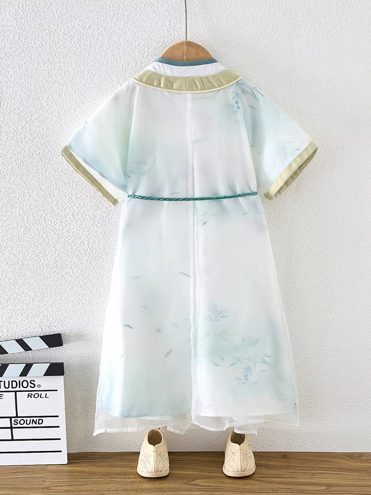 Hanfu mùa hè mỏng tay ngắn phong cách Trung Hoa dành cho bé gái Bộ đồ nhà Tàu cải tiến trang phục cổ xưa ngày 3 tháng 3 trang phục dân tộc quần áo trẻ em bé trai