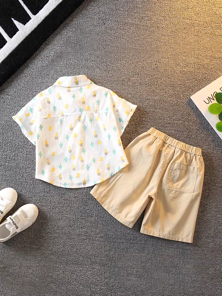Bộ đồ hè bé trai 2025 kiểu mới thời trang, bộ hai mảnh ngắn tay trẻ em, quần áo hè hot trend trên mạng