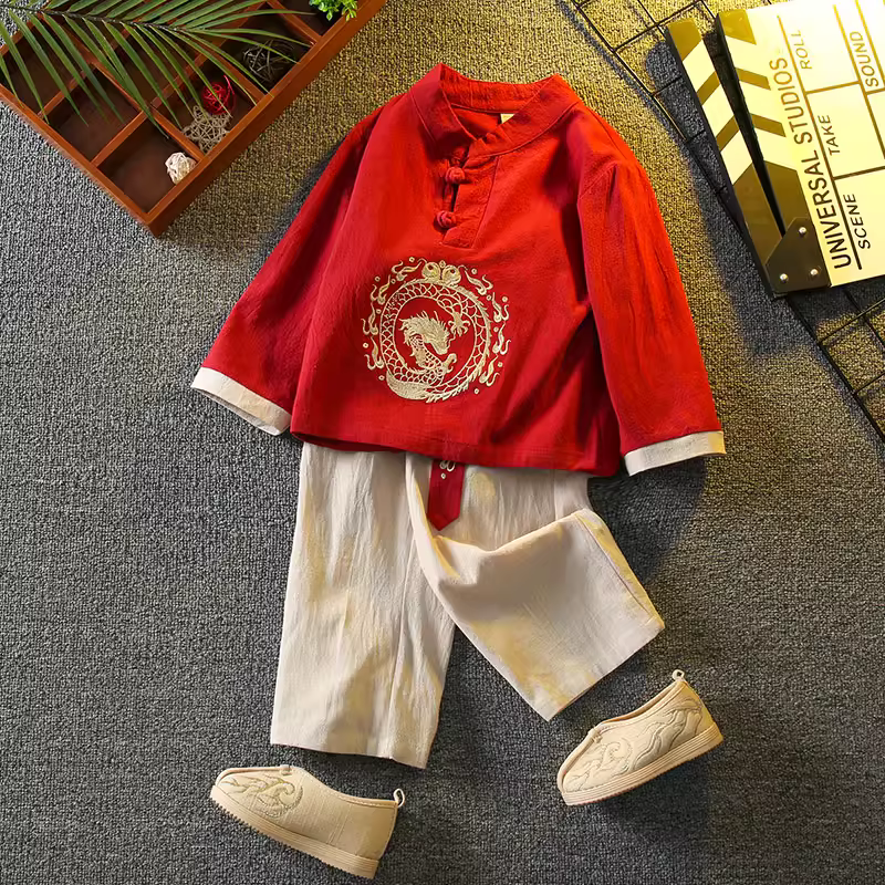 Hanfu bé trai mùa xuân thu phong cách Trung Hoa Bộ đồ trẻ em phong cách nhà Đường Bộ đồ truyền thống của Trung Quốc cho bé Trang phục lễ hội Trung thu trang phục cổ xưa Quần áo truyền thống Trung Quốc
