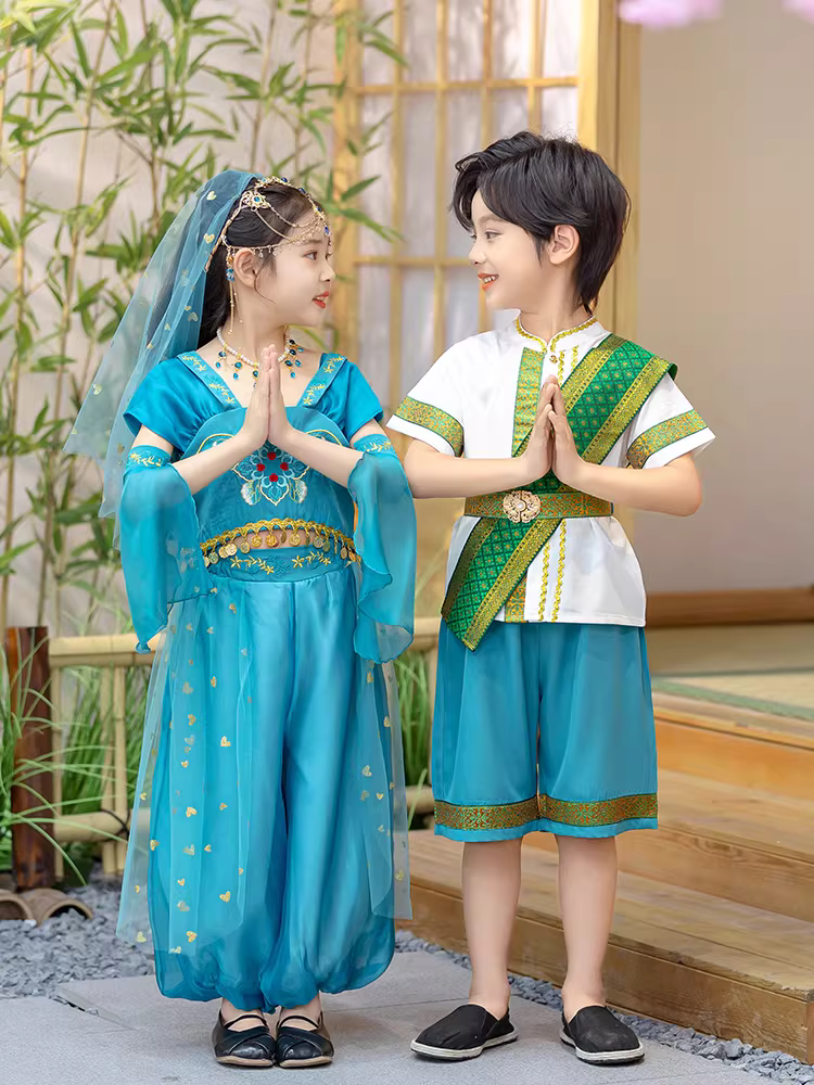 Trang phục dân tộc Dai cho trẻ em, bé trai và bé gái, trang phục dân tộc thiểu số Hanfu, trang phục Thái Lan kỳ lạ, trang phục biểu diễn Tây Sương Banna