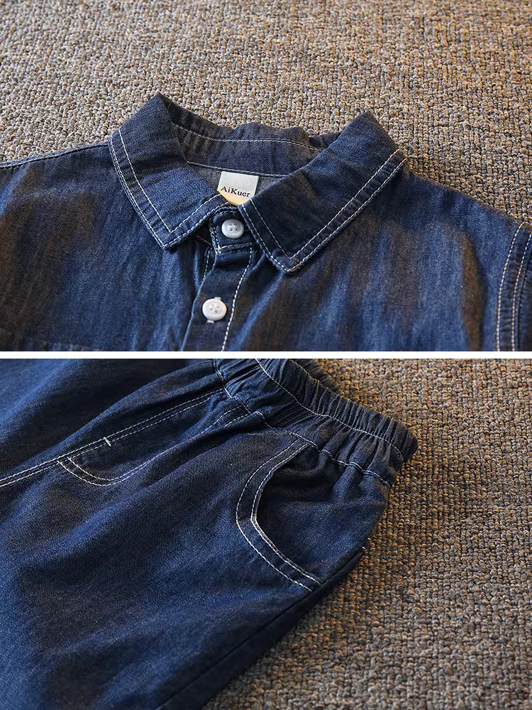 Bộ trang phục mùa hè 2025 cho bé trai, kiểu dáng mới, mát mẻ và thời trang, bộ quần áo denim mùa hè hai mảnh hợp xu hướng dành cho trẻ nhỏ