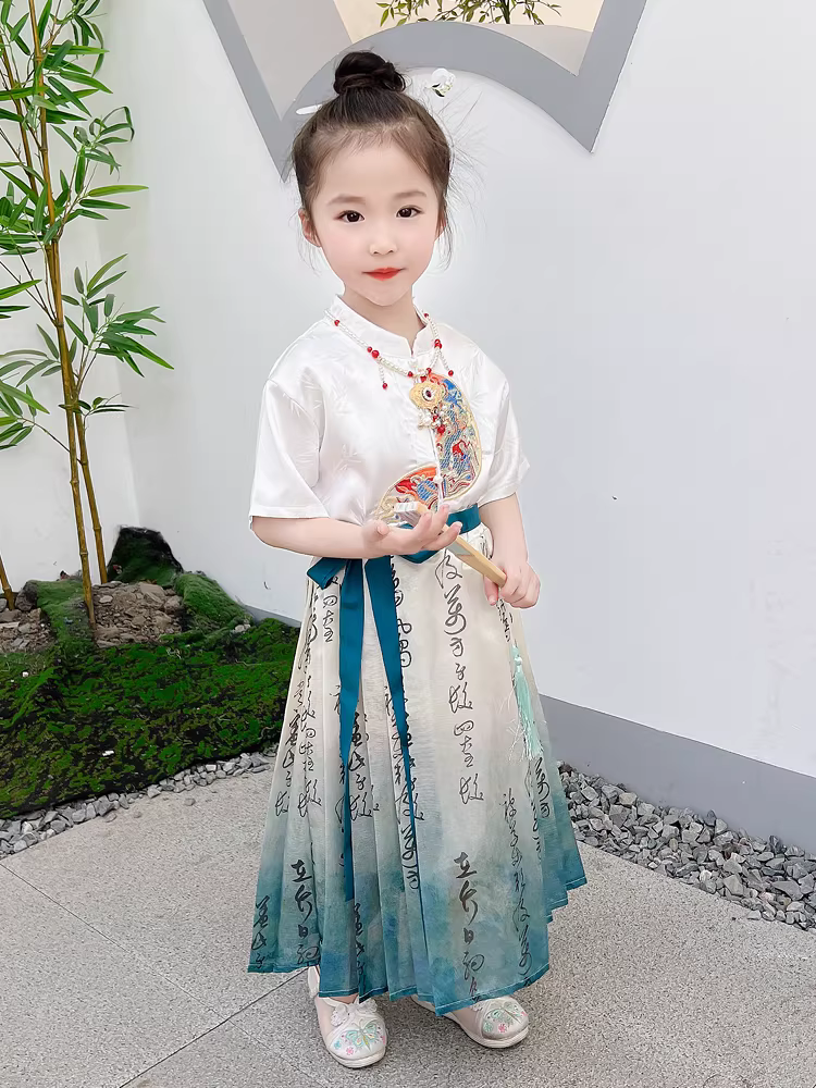 Váy hình mặt ngựa cho trẻ em, bộ đồ Tang phong cách Trung Hoa cho bé trai và bé gái, bộ quần áo dân tộc kiểu cổ mỏng ngày 3 tháng 3 cho bé