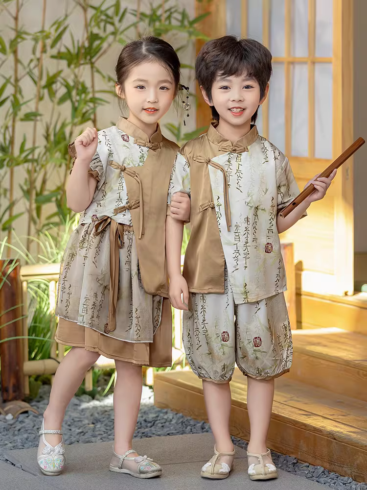 Bộ đồ Hanfu mùa hè 2025 cho bé trai, kiểu Trung Quốc, trang phục cao cấp cải tiến phong cách Đường, trang phục biểu diễn mùa hè mẫu giáo