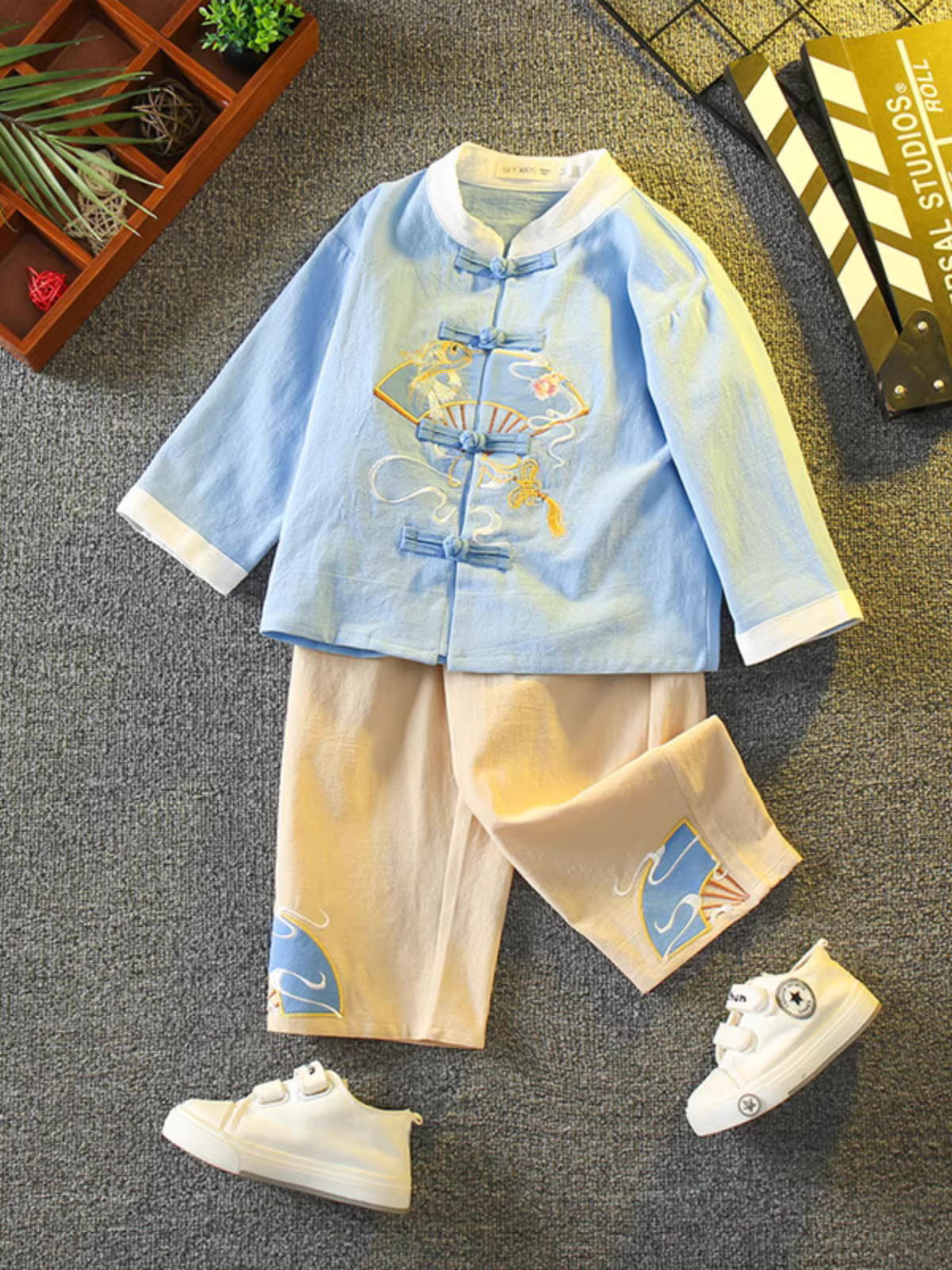 Bộ đồ dài tay mùa xuân thu của bé trai Hanfu phong cách Trung Hoa, trang phục trẻ em kiểu Đường, trang phục cổ xưa cho bé trai, trang phục biểu diễn mùa thu