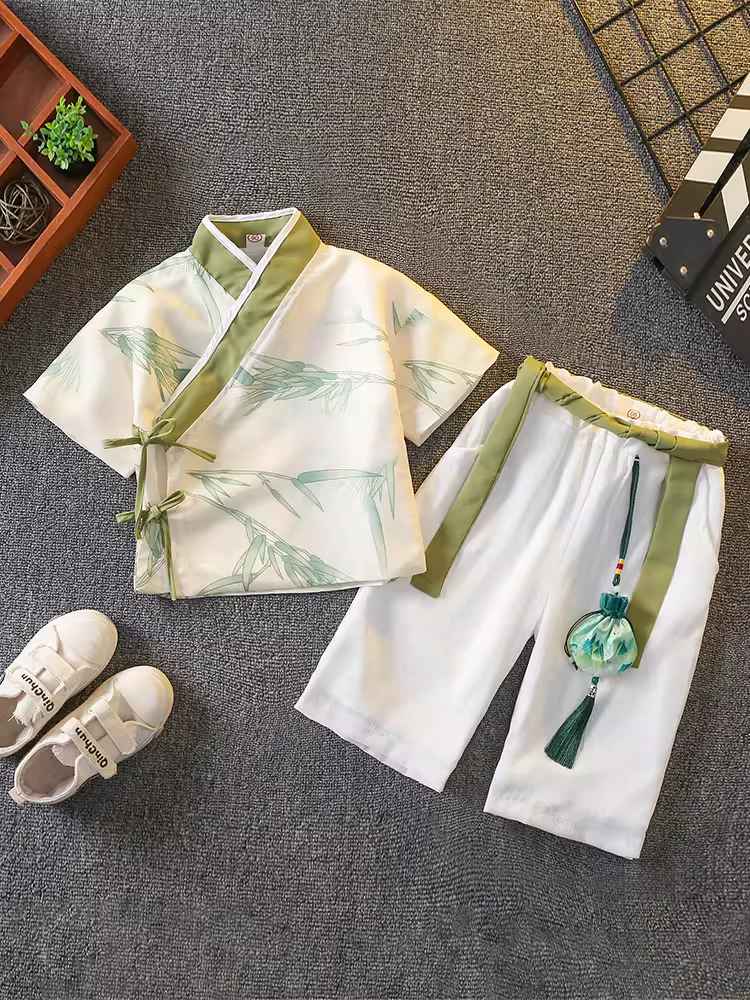 Trang phục mùa hè cho bé trai Hanfu Trang phục truyền thống theo phong cách Trung Hoa Trang phục mùa hè cho bé trai phiên bản cải tiến Trang phục biểu diễn Ngày thiếu nhi