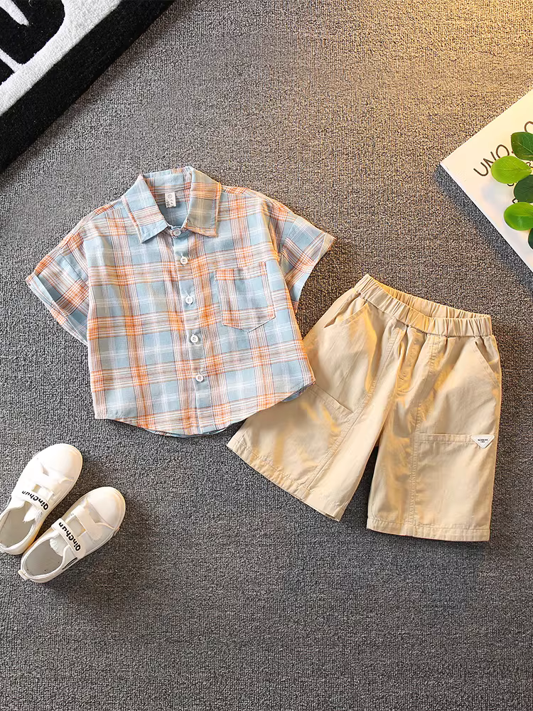 Bộ trang phục hè thời thượng cho bé trai 2025, quần áo trẻ em sành điệu, bộ quần áo ngắn tay mùa hè thời trang cho bé