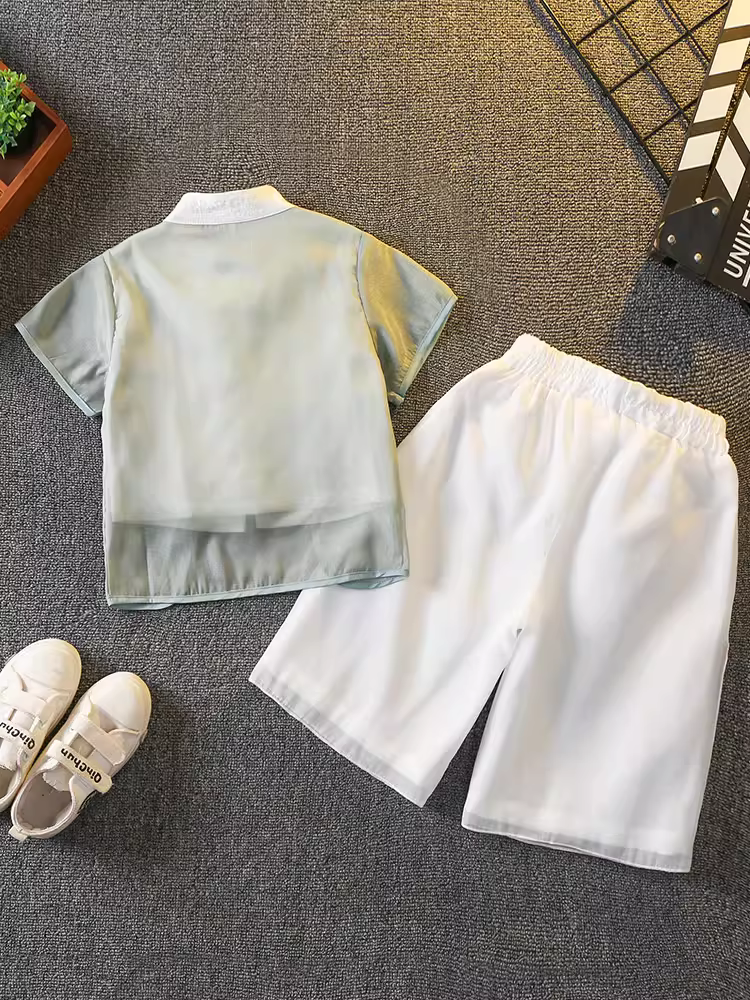 Hanfu dành cho trẻ em dành cho cả nam và nữ, bộ trang phục truyền thống kiểu Trung Quốc mùa hè, trang phục nhà Đường dành cho học sinh tiểu học và mẫu giáo, trang phục biểu diễn theo phong cách cổ xưa.