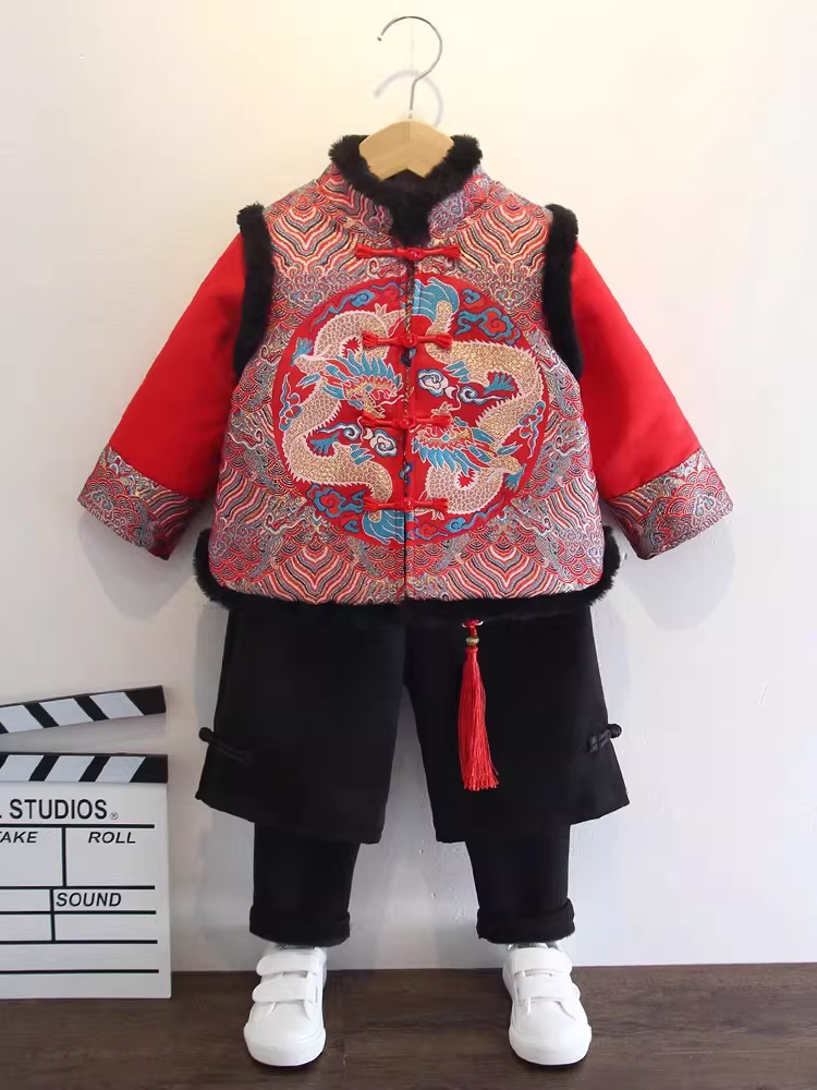 Trang phục năm mới cho bé trai, bộ đồ Tang cho trẻ em, váy sinh nhật đầu tiên, trang phục cổ xưa theo phong cách Trung Hoa, Hanfu, quần áo mùa đông cho bé trai, trang phục lễ hội năm mới.