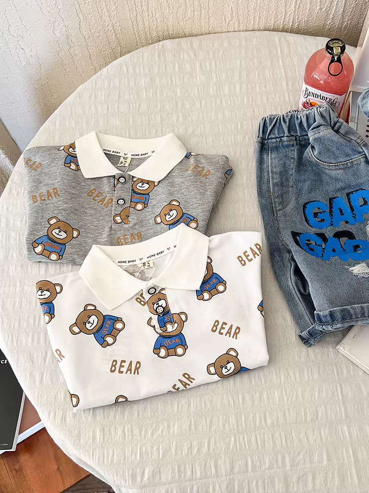 Bộ quần áo hè bé trai 2025 kiểu dáng mới thời trang áo polo sọc quần áo mùa hè ngắn tay cho bé trai