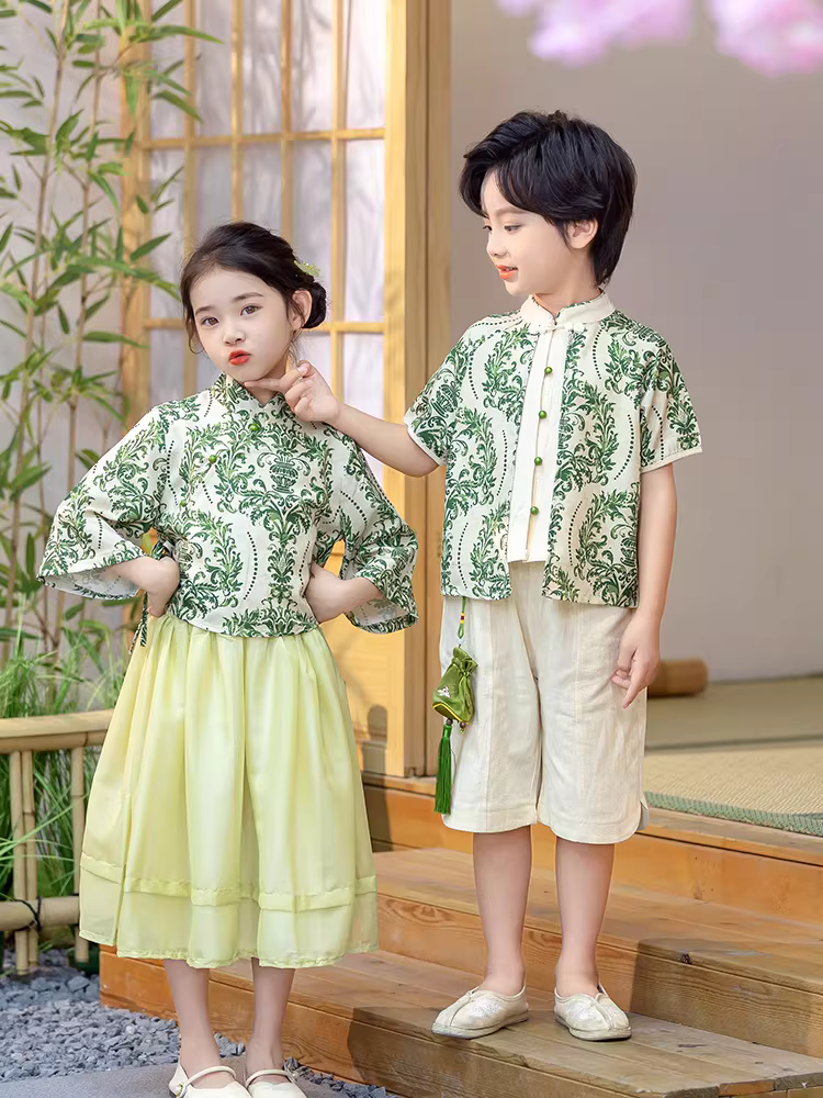 Trang phục mùa hè theo phong cách Hanfu của Trung Quốc Trang phục biểu diễn mẫu giáo dành cho bé trai và bé gái, trang phục biểu diễn ngâm thơ theo phong cách cổ xưa Trang phục biểu diễn kiểu Đường