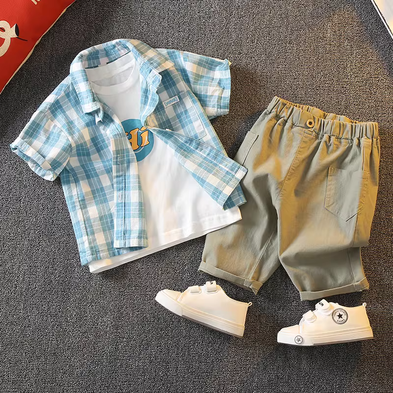 Bộ đồ hè bé trai 2025, áo vest hè trẻ em mới, thời trang, mát mẻ, bộ ba món thể thao cho bé