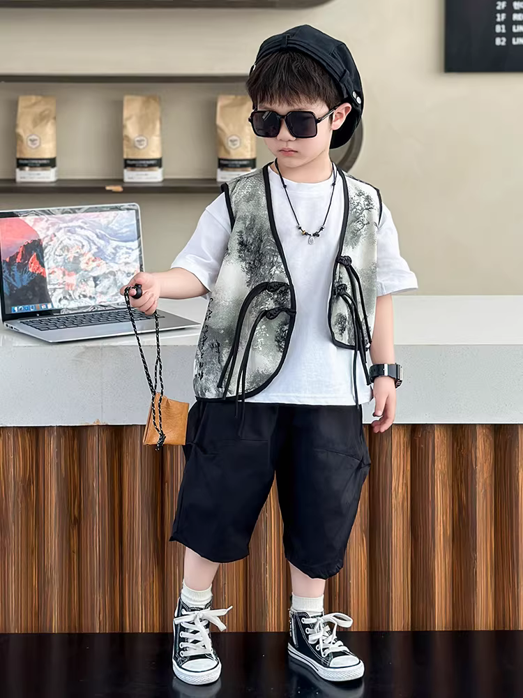 Hanfu dành cho trẻ em dành cho bé trai, bộ trang phục mùa hè kiểu Trung Quốc mới, bộ đồ ba mảnh mỏng dành cho trẻ sơ sinh, trang phục biểu diễn trang phục cổ xưa dành cho bé trai.