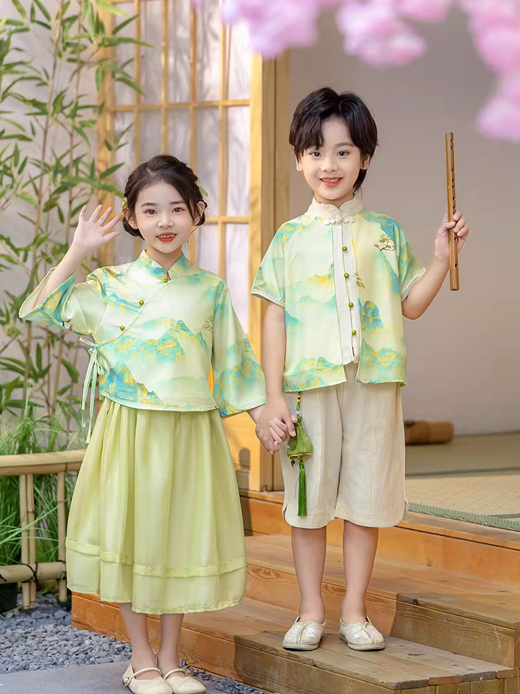 Trang phục mùa hè Hanfu đồng phục mẫu giáo được cải tiến theo phong cách Trung Hoa Đồng phục lớp biểu diễn Ngày thiếu nhi Trang phục biểu diễn phong cách cổ xưa Tranh phong cảnh phong cách Đường thời trang