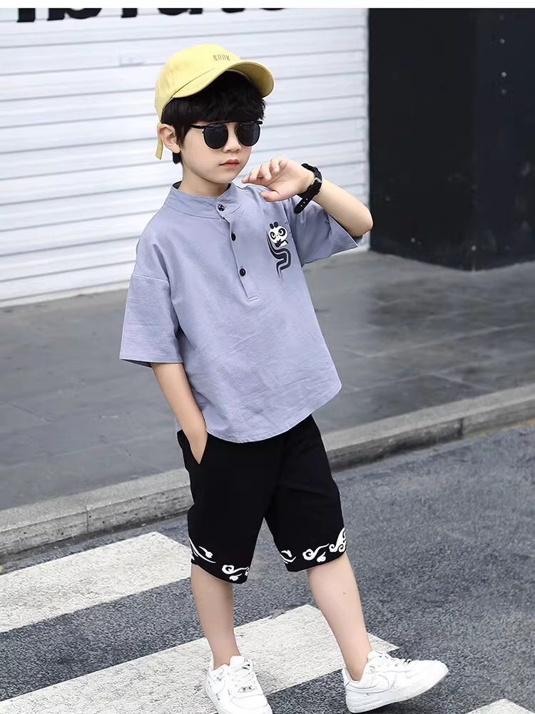 Trang phục mùa hè cho bé trai 2025 kiểu mới, phong cách Trung Hoa, Hanfu, chất liệu cotton và linen, thời trang, lịch lãm.
