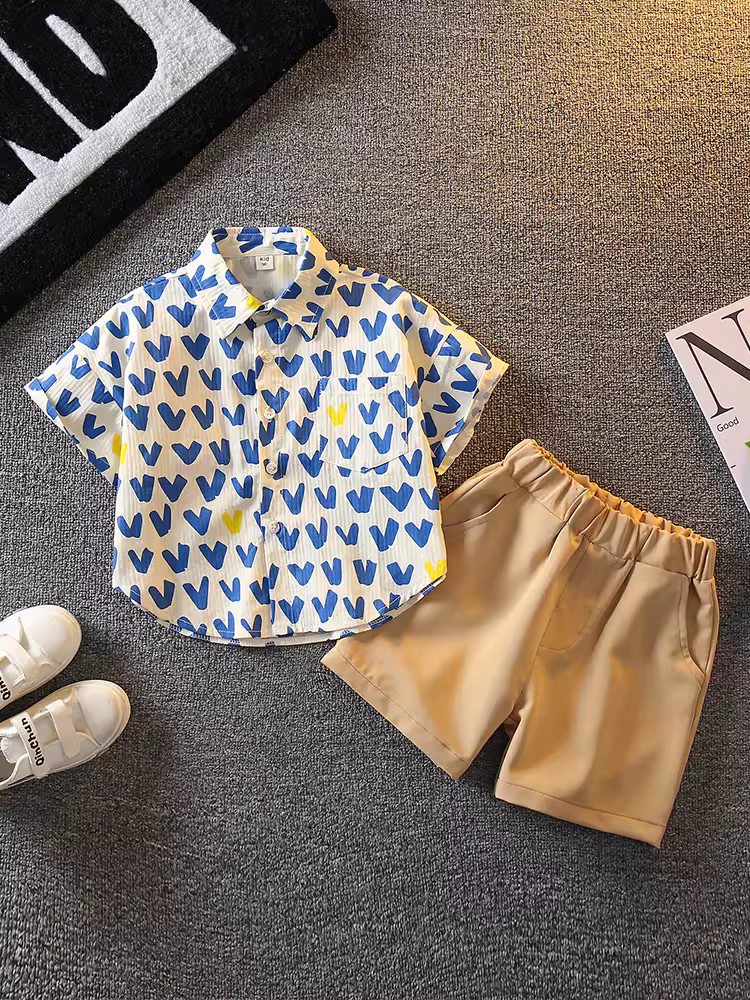 Bộ áo sơ mi mùa hè cho bé trai 25 mẫu mới thời trang, phong cách đường phố cá tính, hợp xu hướng, bộ hai mảnh dành cho trẻ em nổi tiếng trên mạng