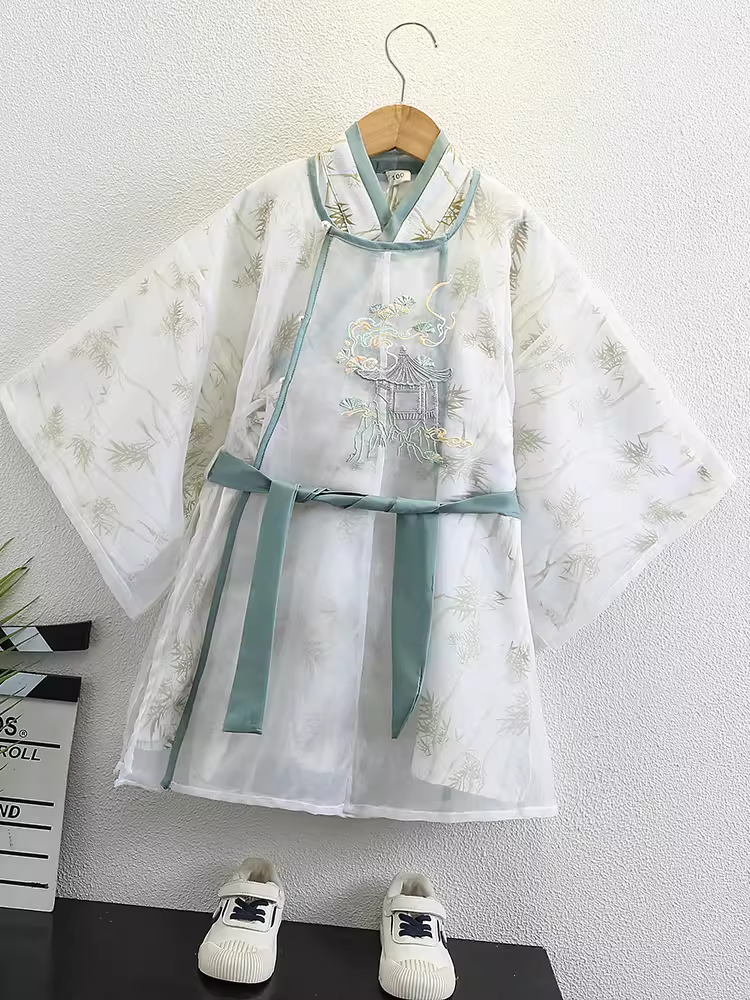 Trang phục Hanfu xuân thu mới cho bé trai 2025, quần áo trẻ em mới, trang phục Tang, cổ tròn, trang phục biểu diễn, phong cách Trung Hoa cổ đại