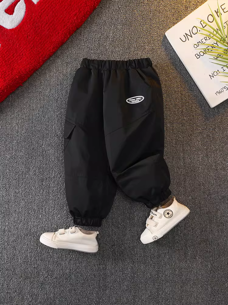 Quần dài trẻ em 2025 dành cho bé trai, quần thun lót lông cừu mùa đông ngoài trời, quần cargo bé trai, quần chống thấm và giữ ấm