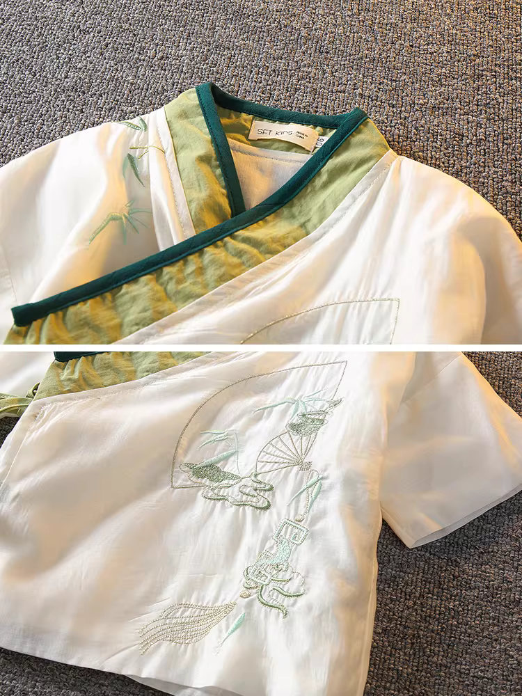 Quần áo mùa hè cho bé trai Hanfu Trang phục sinh nhật đầu tiên theo phong cách Trung Hoa Trang phục truyền thống cho bé Bộ đồ bằng vải cotton và vải lanh Bộ đồ trẻ em Tang Suit Trang phục biểu diễn Ngày thiếu nhi