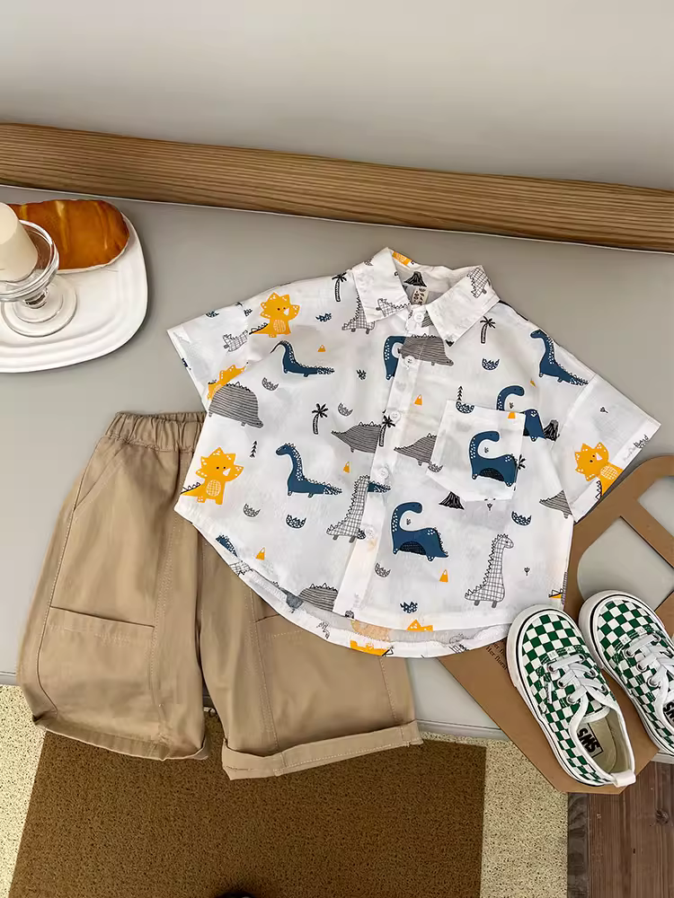 Bộ đồ hè bé trai kiểu mới 2025, quần áo bé trai ngắn tay mát mẻ, thời trang trẻ em