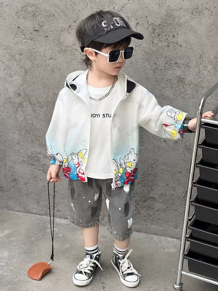 Quần áo chống nắng Ultraman cho bé trai, áo khoác chống tia cực tím mùa hè cho bé trai, quần áo mùa hè cho trẻ em, quần áo điều hòa, nhẹ cho mùa hè