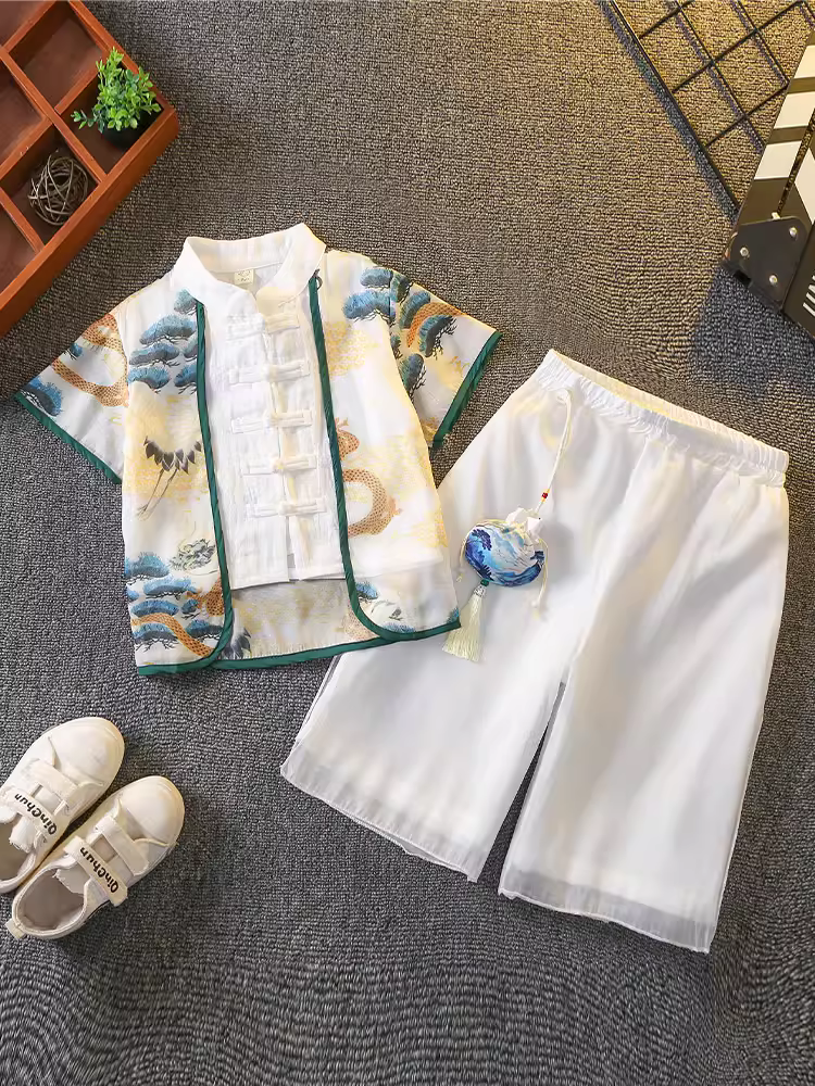 Trang phục Hanfu kiểu Trung Hoa cho bé trai mẫu mới 2025, trang phục truyền thống Trung Quốc cho trẻ em, trang phục mùa hè kiểu Tang cho bé trai, trang phục biểu diễn cổ điển cho bé gái