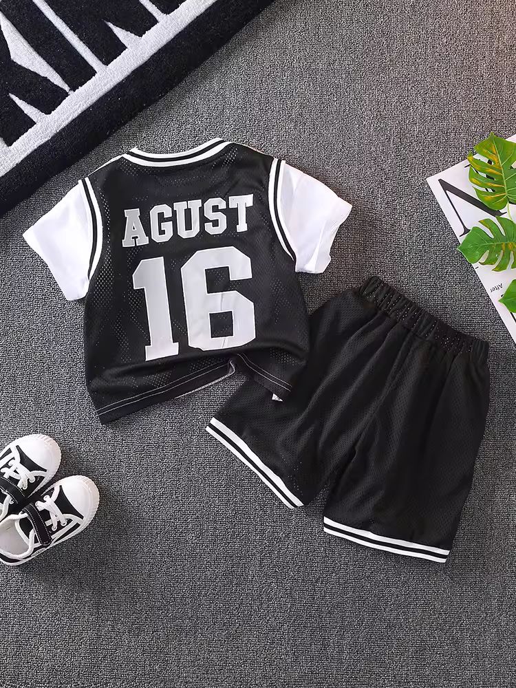 Trang phục mùa hè ngầu cho bé trai 2025, quần áo trẻ em thời thượng mới, thời trang áo ngắn tay trẻ em