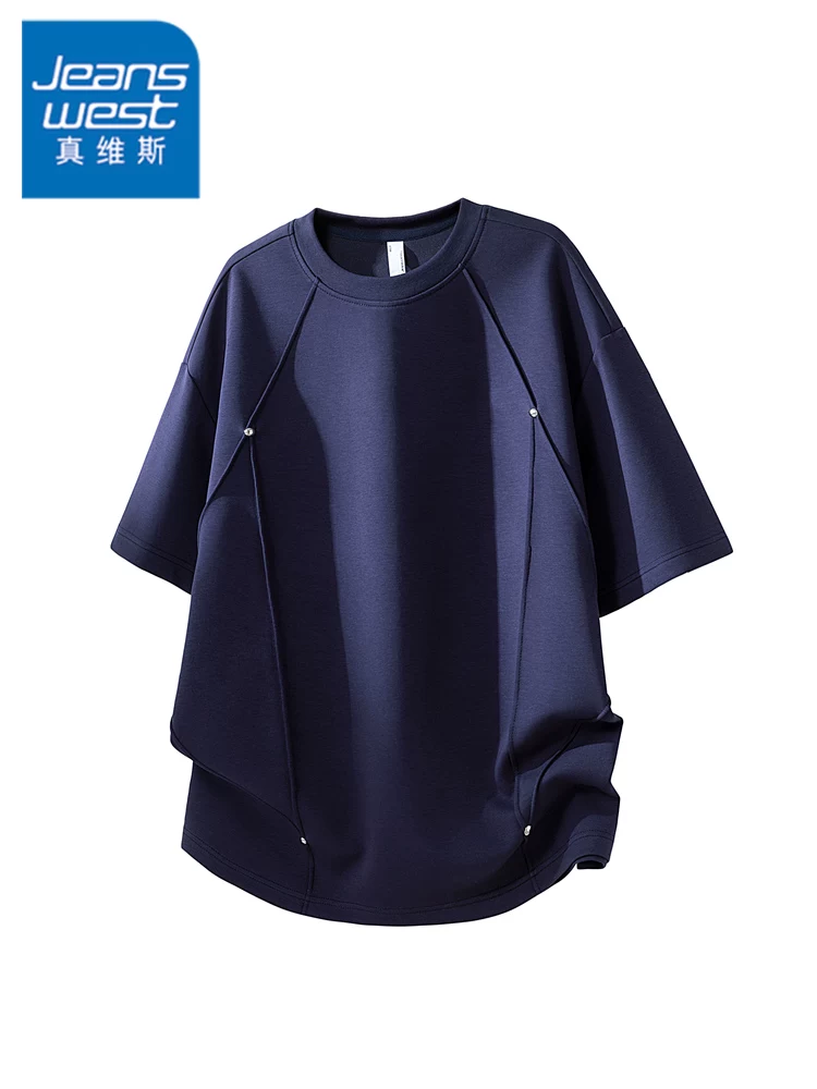 Áo thun cổ tròn cao cấp phong cách Mỹ của Jeanswest dành cho nam, áo thun ngắn tay thương hiệu thời trang cao cấp dáng rộng thông thường mùa hè.