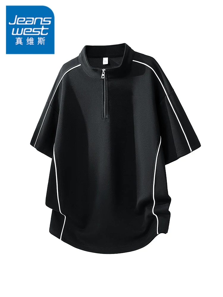Áo thun nam cổ tròn nửa khóa kéo Jeanswest, tay lửng, kiểu dáng rộng rãi, thời trang cao cấp mùa xuân hè.