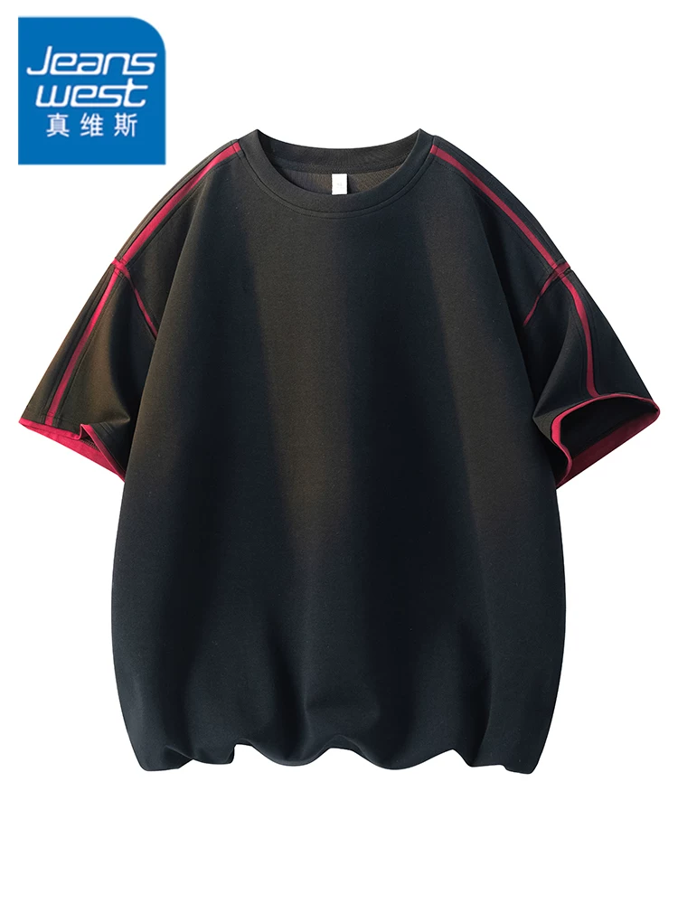 Áo thun cổ tròn phối màu phong cách Mỹ của Jeanswest dành cho nam, áo thun ngắn tay mùa hè rộng rãi, thoáng khí, thân thiện với làn da, thương hiệu thời trang cao cấp.