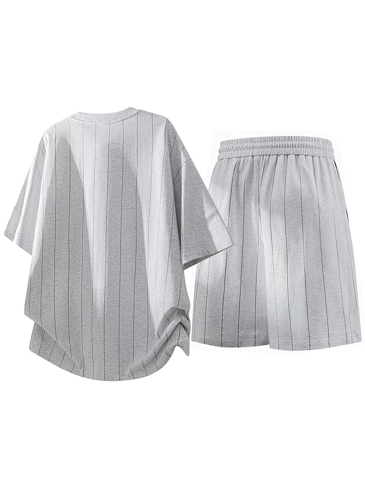 Bộ đồ thể thao sọc tay lửng Jeanswest dành cho nam mùa xuân hè, quần short rộng rãi, bộ hai mảnh tay ngắn