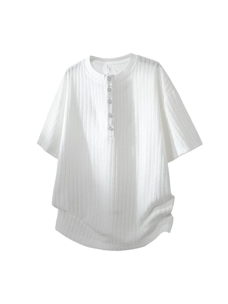 Áo thun ngắn tay cổ tròn sọc kiểu Mỹ của Jeanswest dành cho nam, mùa xuân hè, áo thun đen cao cấp dáng rộng thoải mái.