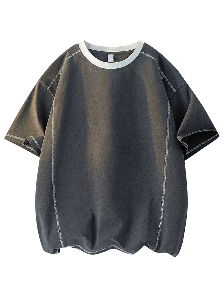 Áo thun cổ tròn may viền tương phản phong cách Mỹ của Jeanswest dành cho nam, kiểu dáng rộng rãi mùa hè, cảm giác cao cấp, thoáng khí, thân thiện với làn da, áo ngắn tay.