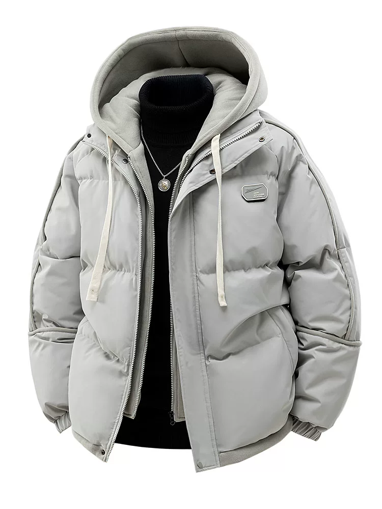 Áo khoác cotton đen Jeanswest dành cho nam, áo khoác mùa đông thiết kế giả hai lớp, quần áo cotton giữ ấm chống lạnh cho nam.