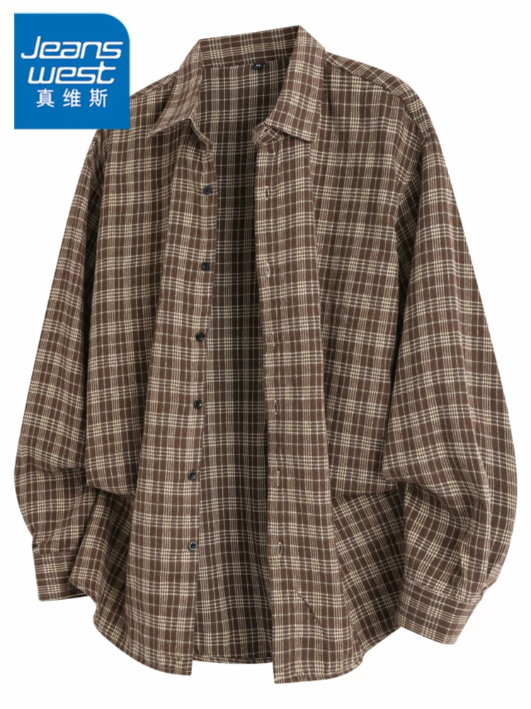 Áo sơ mi kẻ sọc cổ điển cao cấp của Jeanswest dành cho nam, áo khoác ngoài dáng rộng hợp thời trang mùa xuân thu.