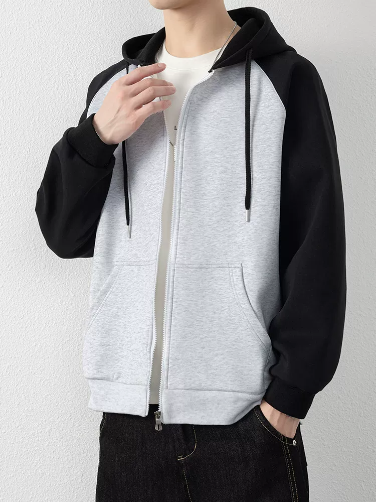 Áo khoác cardigan có mũ phối màu của Jeanswest dành cho nam, mùa xuân thu, phong cách Mỹ cao cấp, áo hoodie thương hiệu thời thượng chất liệu dày dặn.