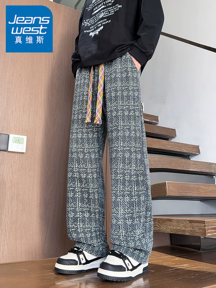 Quần dài ống rộng kiểu Mỹ thời thượng của Jeanswest dành cho nam giới, mùa xuân thu, quần dài ống rộng có dây rút cao cấp.
