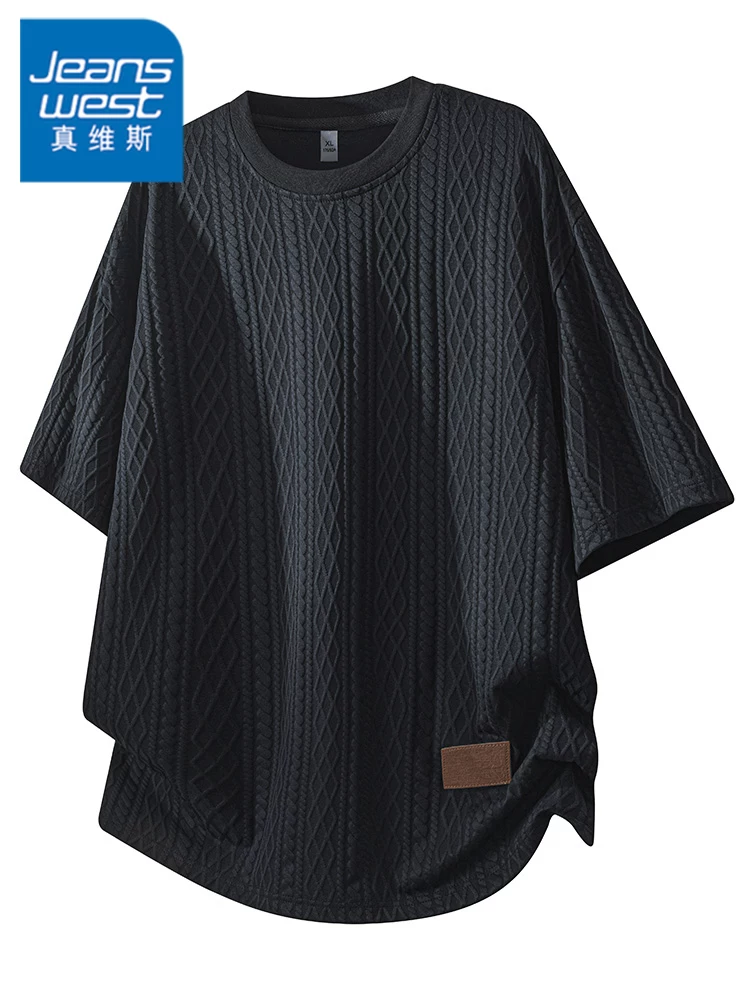 Áo thun đen tay lửng Jeanswest dành cho nam, mùa xuân hè, thương hiệu thời trang cao cấp, áo kiểu dáng rộng rãi, thoáng khí.