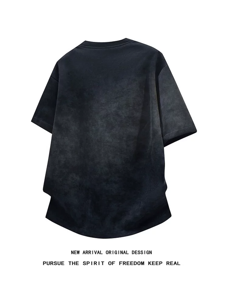 Áo thun cổ nửa hở nhuộm màu kiểu Mỹ của Jeanswest dành cho nam, thương hiệu thời trang cao cấp mùa hè, áo ngắn tay rộng rãi và thoáng khí.