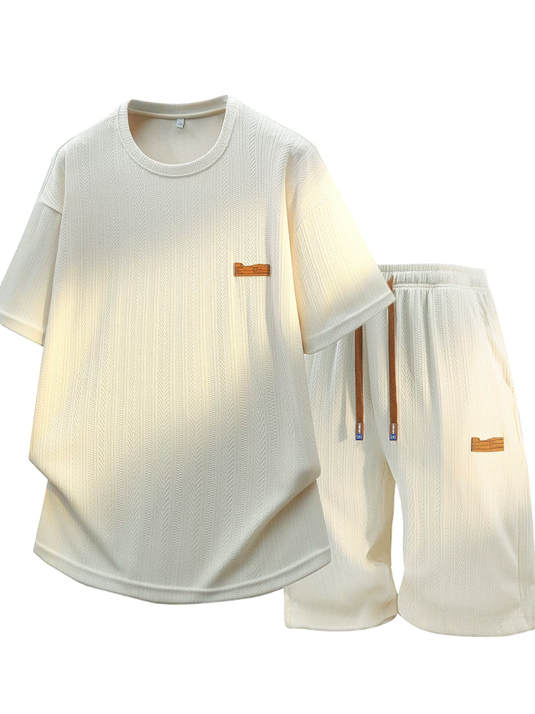 Bộ đồ nam Jeanswest kiểu Mỹ, chất liệu sọc dệt, cổ tròn, tay ngắn, thiết kế rộng rãi, cao cấp, thời trang, hai mảnh, mùa hè.
