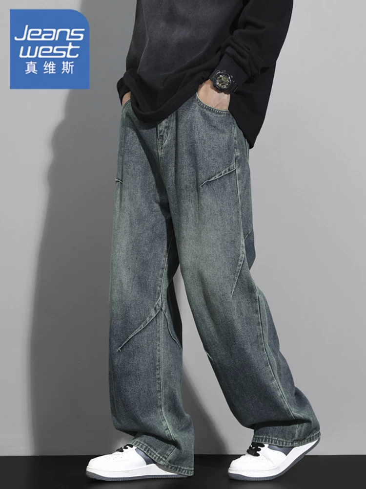 Quần jean ống đứng kiểu Mỹ của Jeanswest dành cho nam, mùa xuân thu, dáng rộng cao cấp, quần dài thương hiệu thời thượng.
