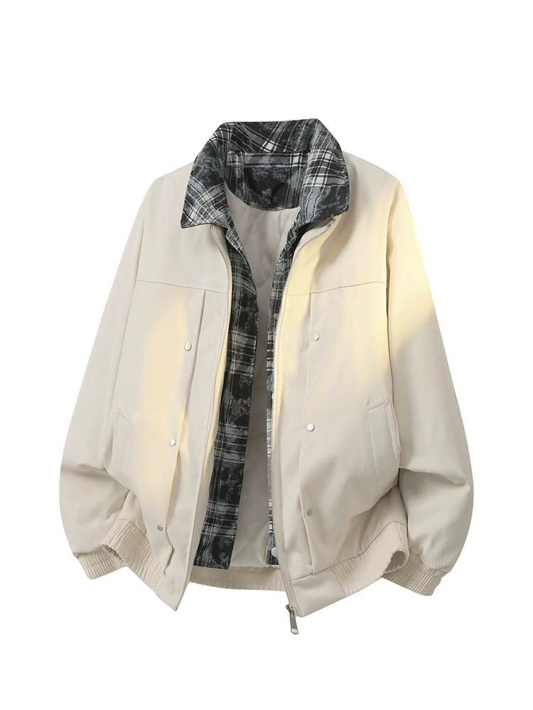 Áo khoác nam Jeanswest phong cách Mỹ cổ điển giả hai mảnh kẻ sọc, chất liệu cotton, mùa xuân thu 2026.