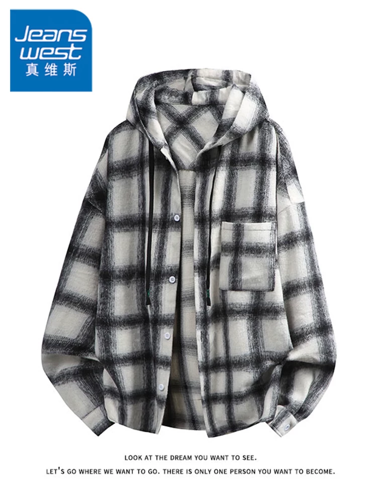 Áo nỉ kẻ sọc có mũ trùm đầu thông thường của Jeanswest dành cho nam, mùa xuân và mùa thu, phong cách Mỹ, cảm giác cao cấp, dáng rộng, áo khoác đa năng.