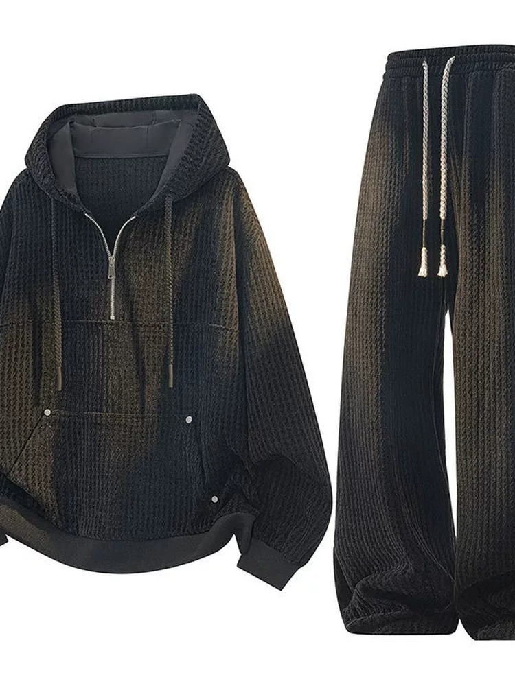 Bộ áo hoodie phong cách Mỹ của Jeanswest dành cho nam, bộ hai món đa năng, cỡ lớn, phong cách thường ngày mùa thu.