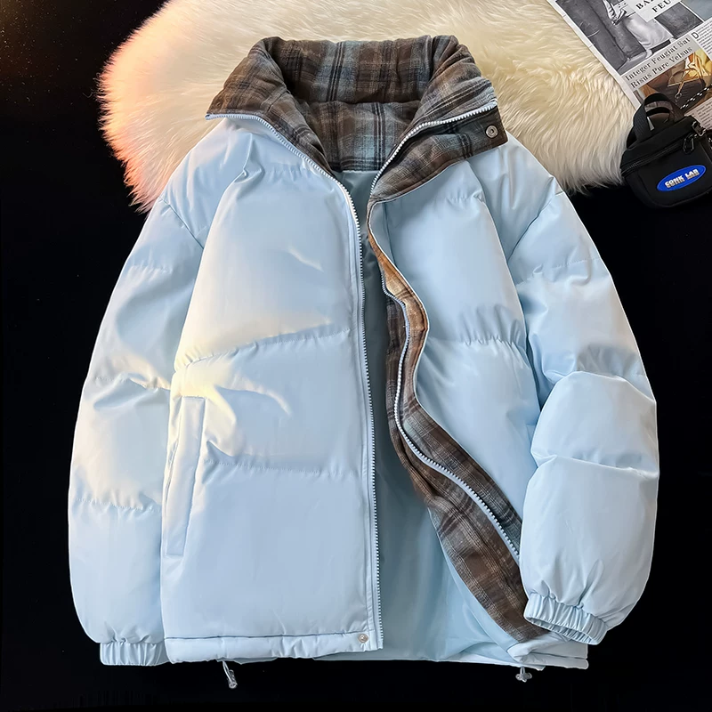 Áo khoác cotton cổ đứng kẻ sọc phối màu của Jeanswest dành cho nam, áo khoác cotton dày mùa đông, áo khoác phao, áo khoác ngoài bằng cotton.